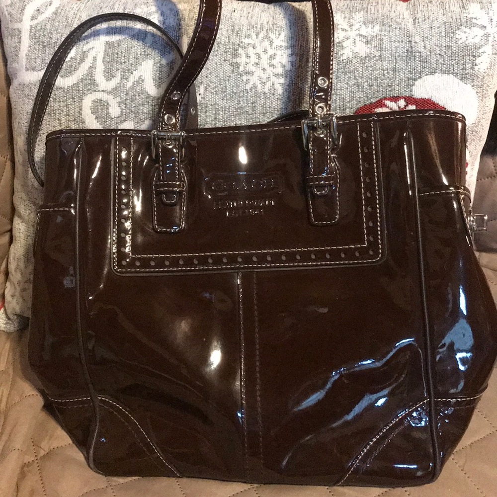 Brown Patent Leather Coach Tote Bag